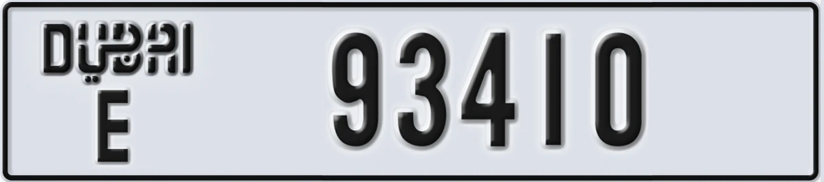 UAE License Plate Dubai E 93410