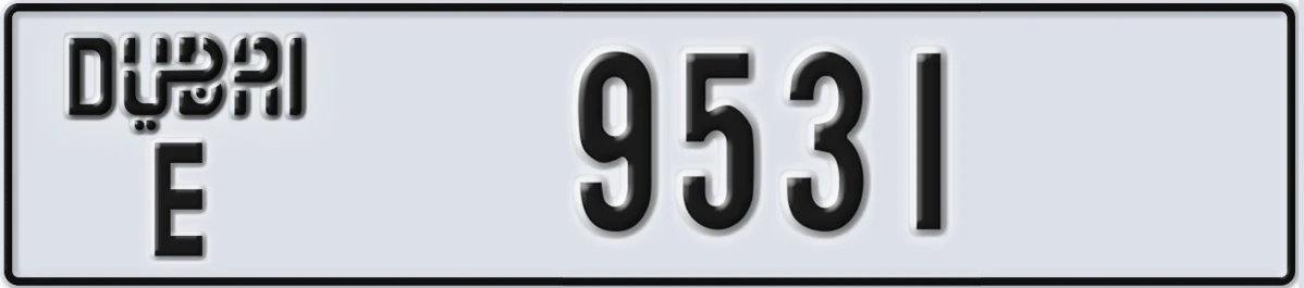 UAE License Plate Dubai E 9531