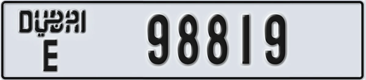 UAE License Plate Dubai E 98819