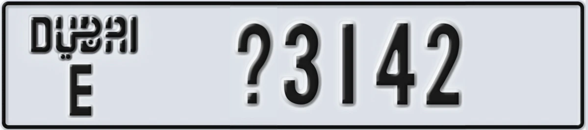 UAE License Plate Dubai E X3142