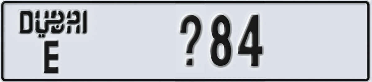 UAE License Plate Dubai E X84