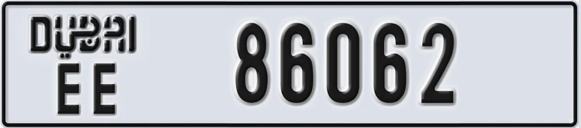 UAE License Plate Dubai EE 86062