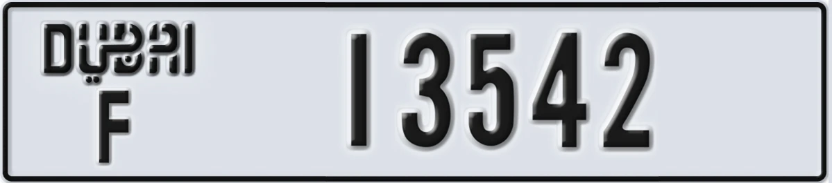 UAE License Plate Dubai F 13542