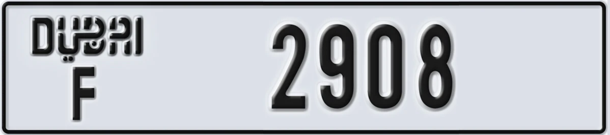 UAE License Plate Dubai F 2908