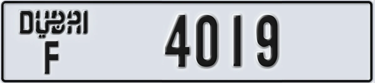 UAE License Plate Dubai F 4019