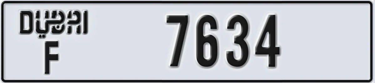 UAE License Plate Dubai F 7634