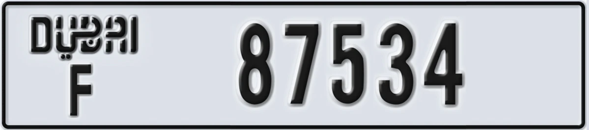 UAE License Plate Dubai F 87534