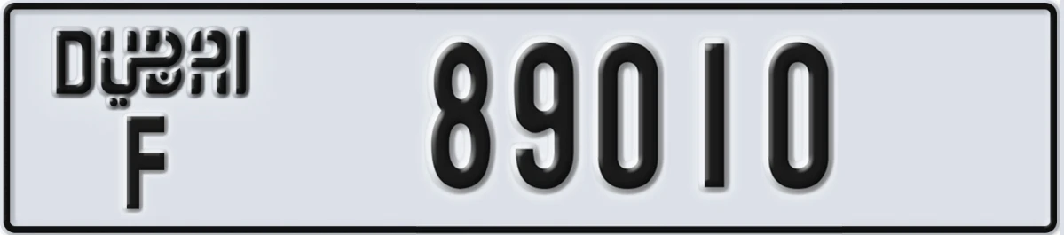 UAE License Plate Dubai F 89010