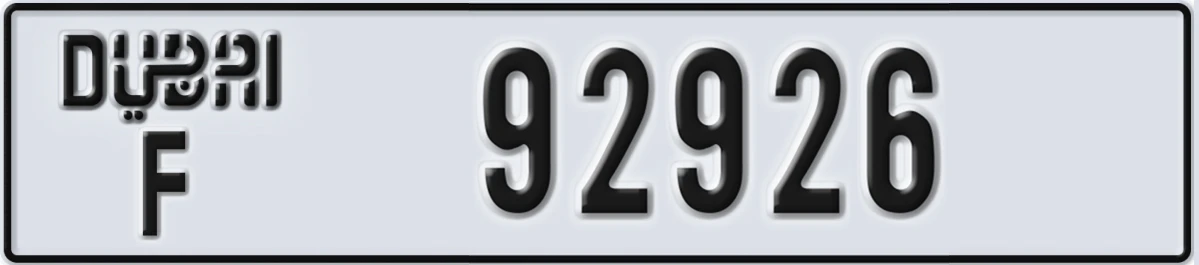 UAE License Plate Dubai F 92926