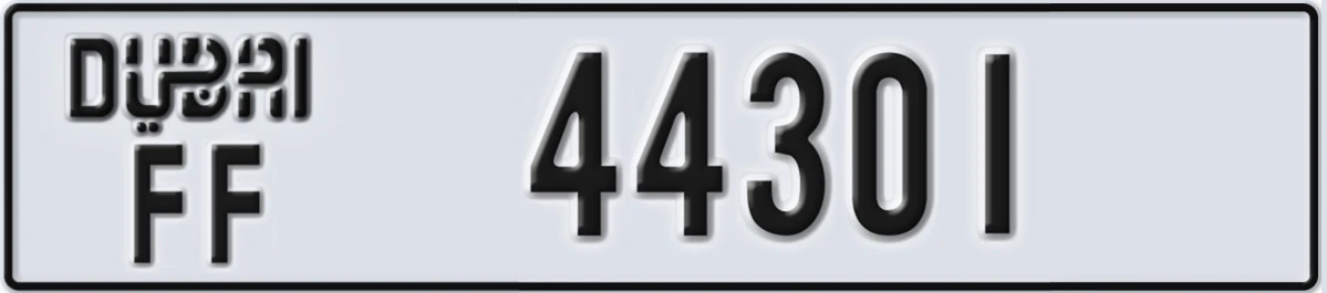 UAE License Plate Dubai FF 44301