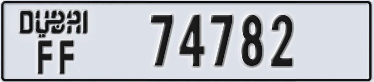 UAE License Plate Dubai FF 74782