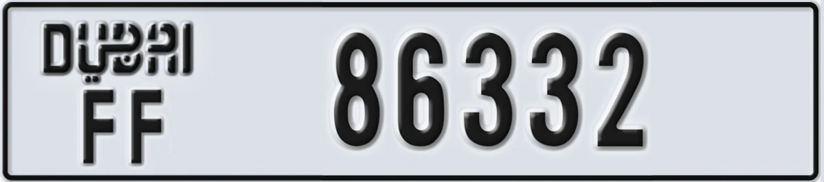UAE License Plate Dubai FF 86332