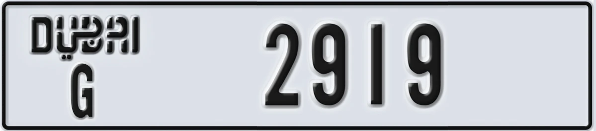UAE License Plate Dubai G 2919