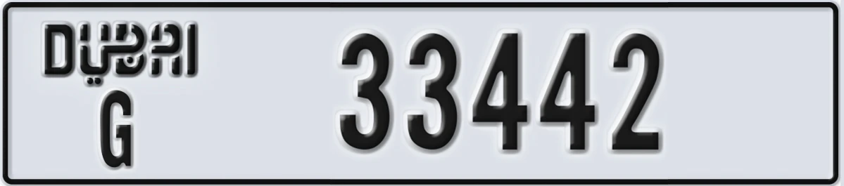 UAE License Plate Dubai G 33442
