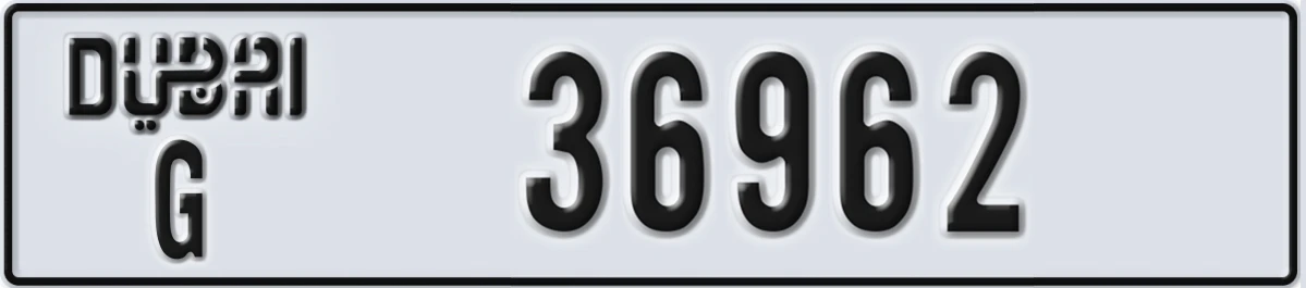 UAE License Plate Dubai G 36962