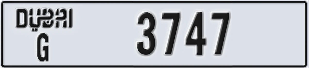 UAE License Plate Dubai G 3747