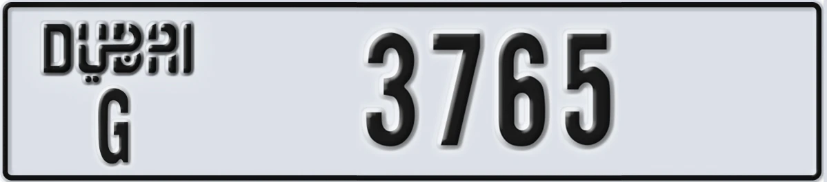 UAE License Plate Dubai G 3765