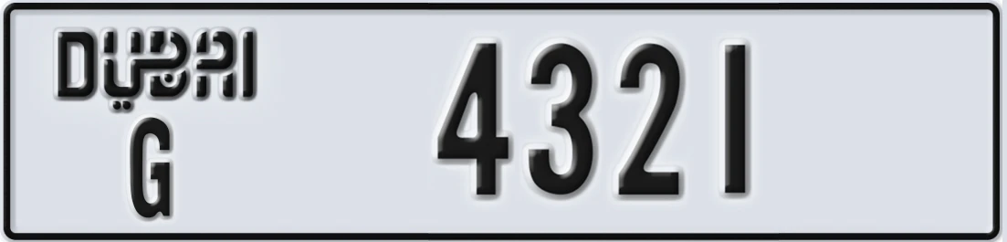 UAE License Plate Dubai G 4321X