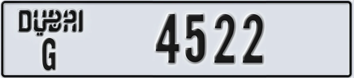 UAE License Plate Dubai G 4522