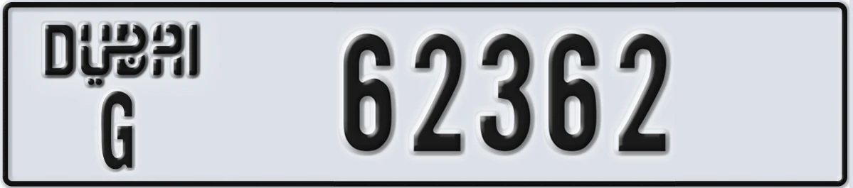 UAE License Plate Dubai G 62362