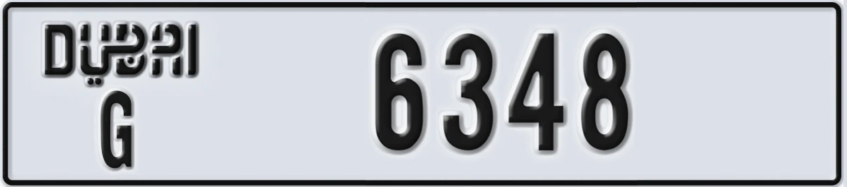 UAE License Plate Dubai G 6348