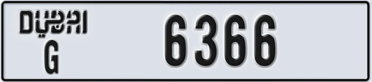 UAE License Plate Dubai G 6366