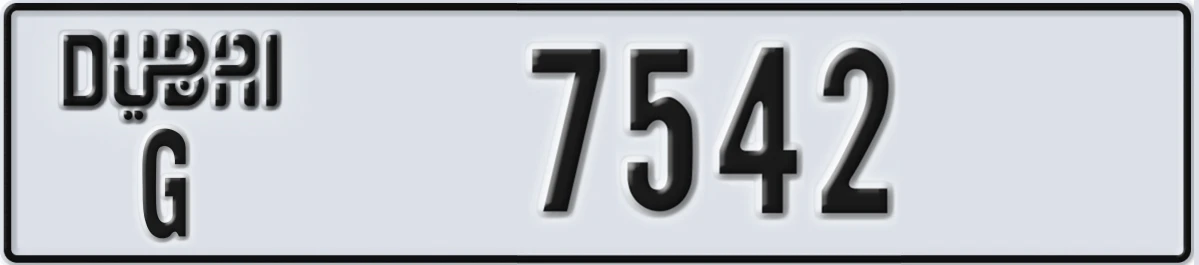 UAE License Plate Dubai G 7542
