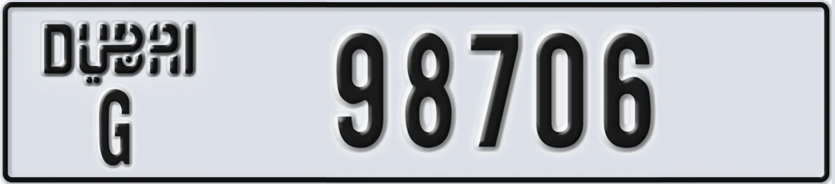 UAE License Plate Dubai G 98706