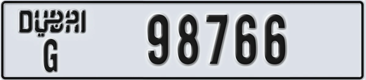 UAE License Plate Dubai G 98766
