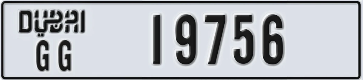 UAE License Plate Dubai GG 19756