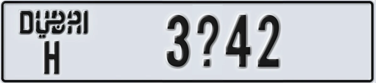 UAE License Plate Dubai H 3X42