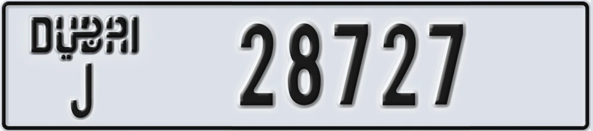 UAE License Plate Dubai J 28727