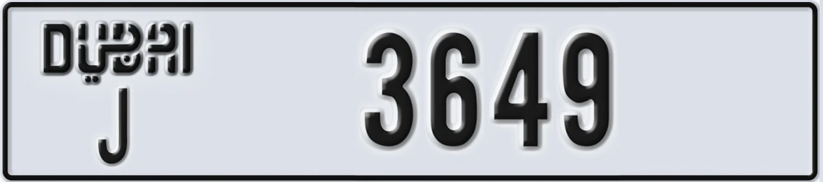UAE License Plate Dubai J 3649