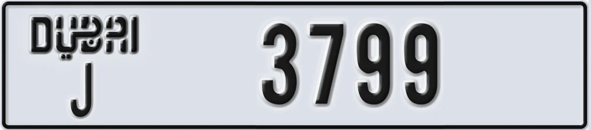 UAE License Plate Dubai J 3799