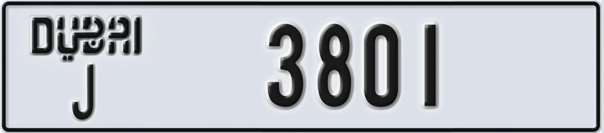 UAE License Plate Dubai J 3801