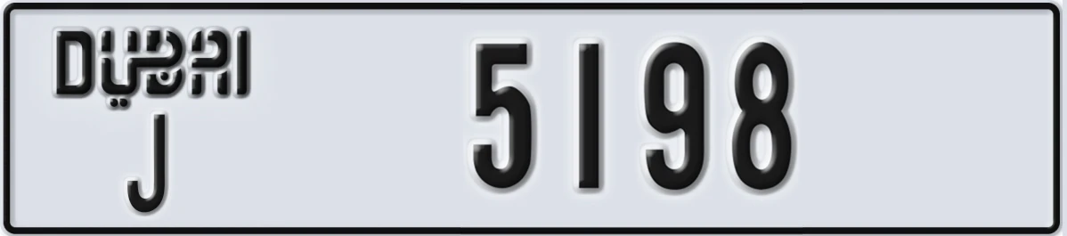 UAE License Plate Dubai J 5198