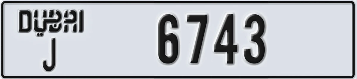 UAE License Plate Dubai J 6743