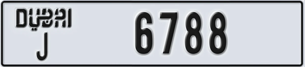 UAE License Plate Dubai J 6788