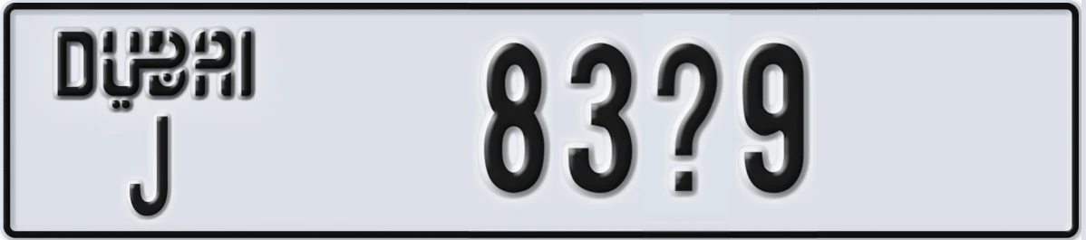 UAE License Plate Dubai J 83X9