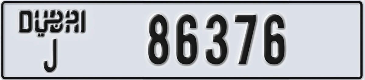 UAE License Plate Dubai J 86376