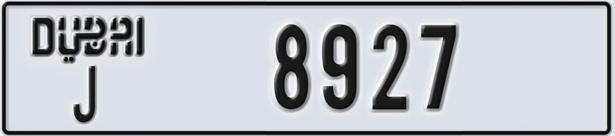 UAE License Plate Dubai J 8927