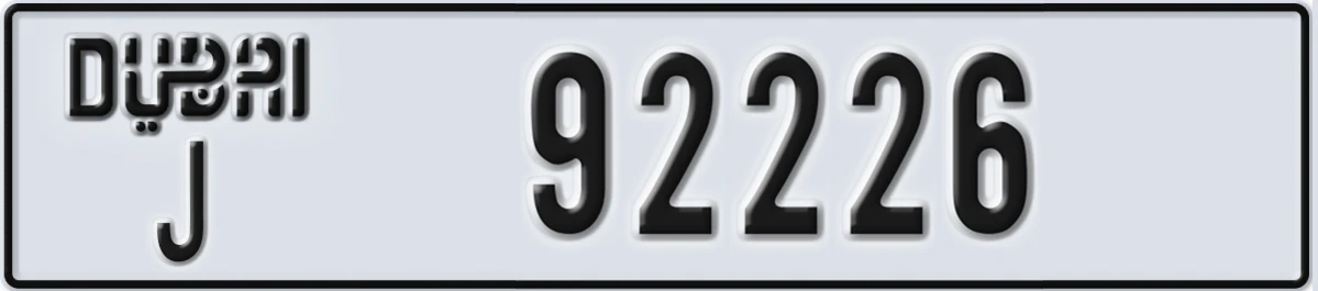 UAE License Plate Dubai J 92226