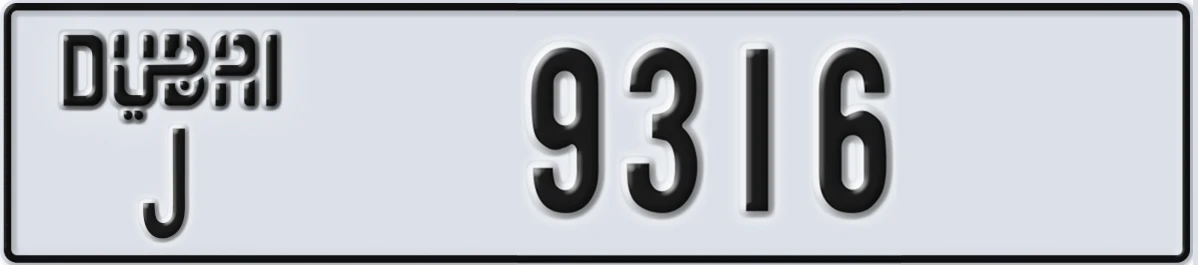 UAE License Plate Dubai J 9316