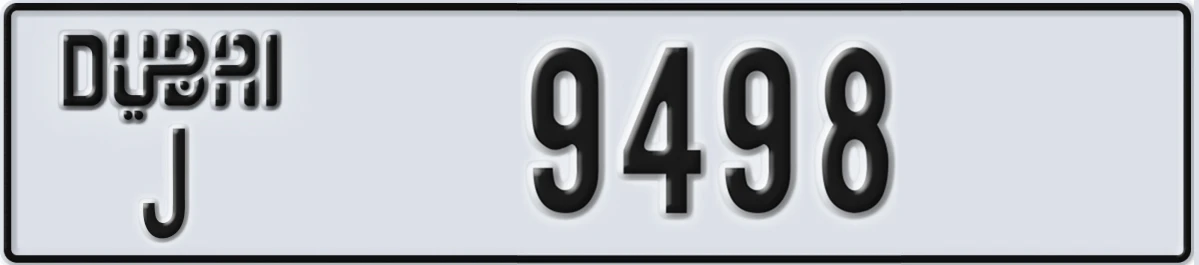 UAE License Plate Dubai J 9498