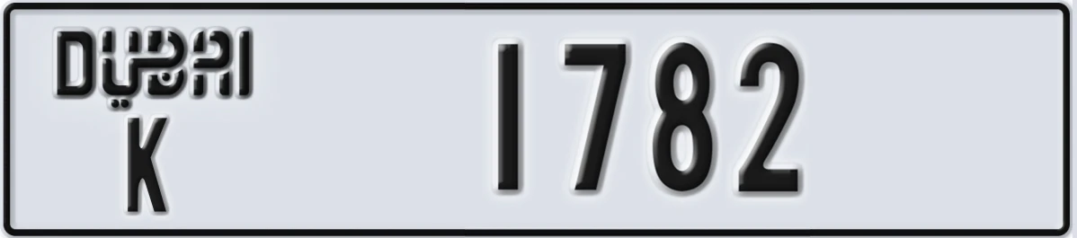 UAE License Plate Dubai K 1782
