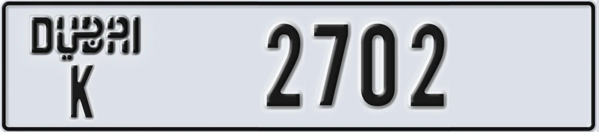 UAE License Plate Dubai K 2702