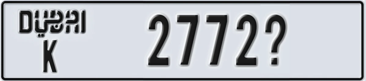 UAE License Plate Dubai K 2772@
