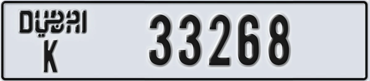 UAE License Plate Dubai K 33268