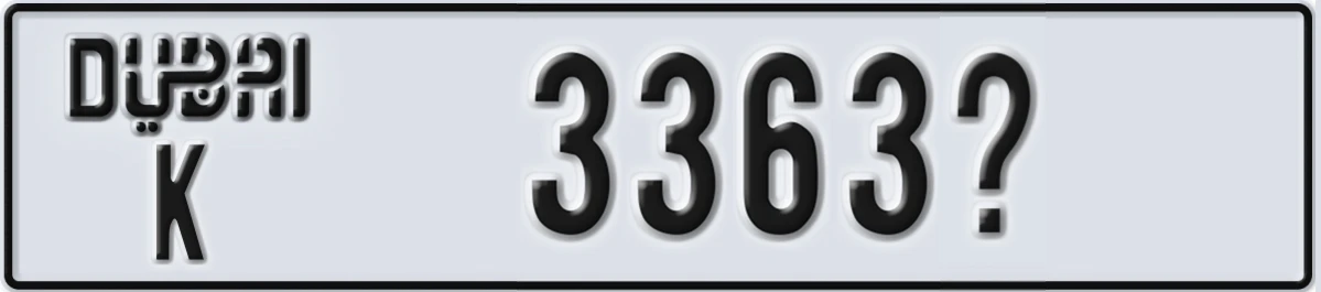 UAE License Plate Dubai K 3363X