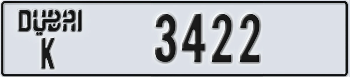 UAE License Plate Dubai K 3422